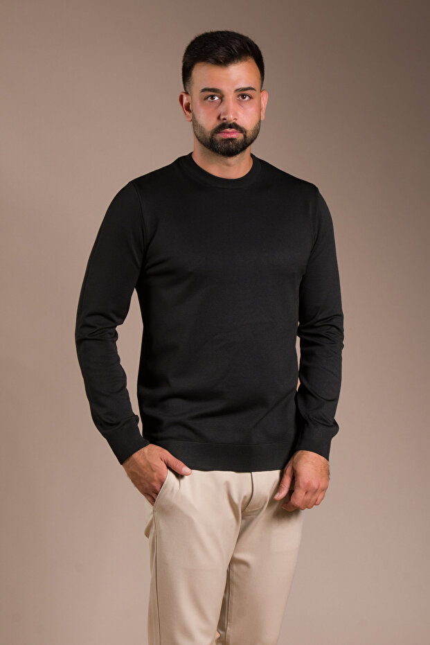 Men's Black Basic Knitwear Sweater