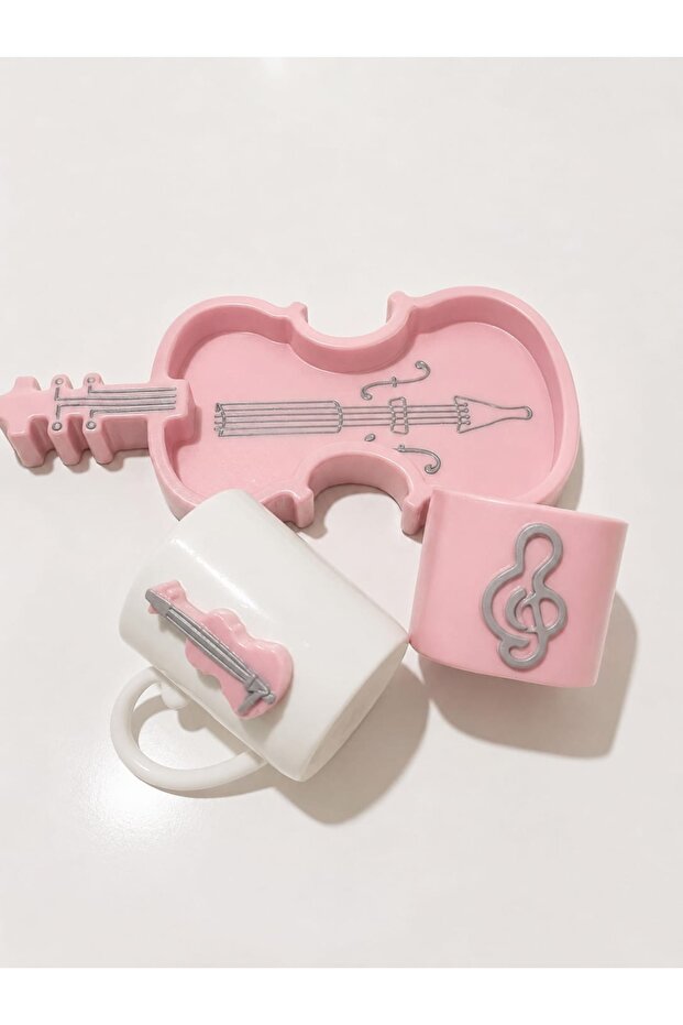 Handmade Violin Design Coffee Cup and Serving Set - Music Themed Gift Set