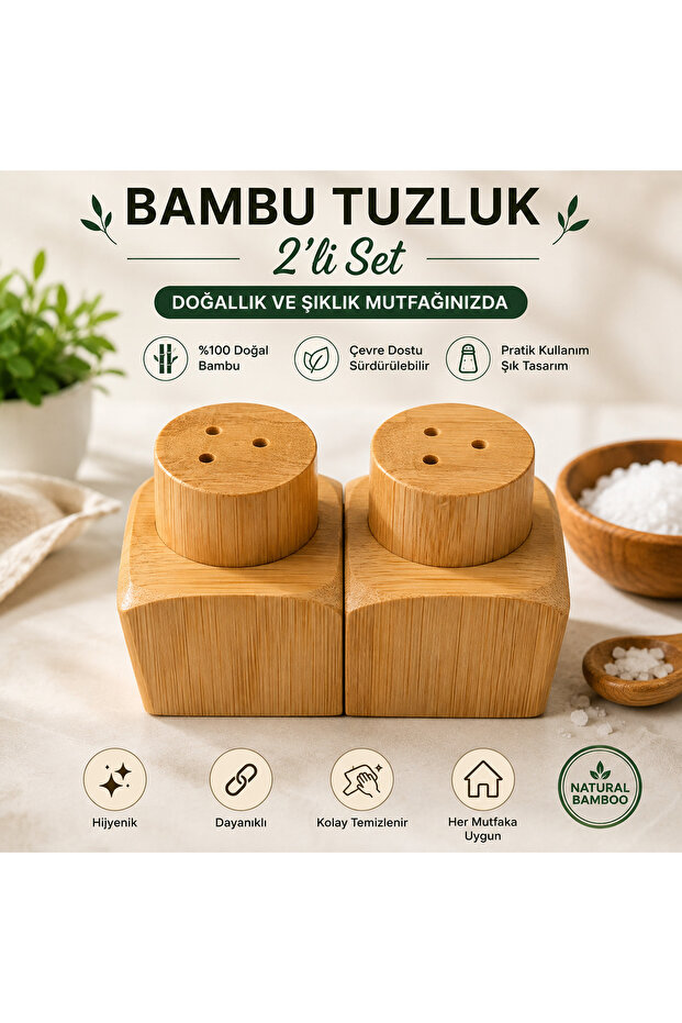 Bamboo Salt Shaker Set of 2 – Natural Wood Stylish and Decorative Salt Shaker Set
