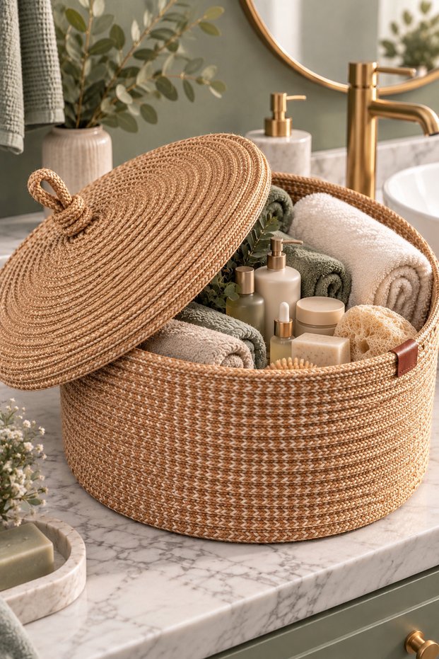Jute Wicker Covered Basket Organizer Decorative Bathroom Kitchen Living Room Organizer-Large Size -30X30X20