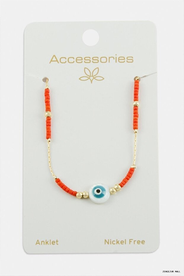 Zngzrmll Nazar Miyoki Beads (64040) Anklet Orange