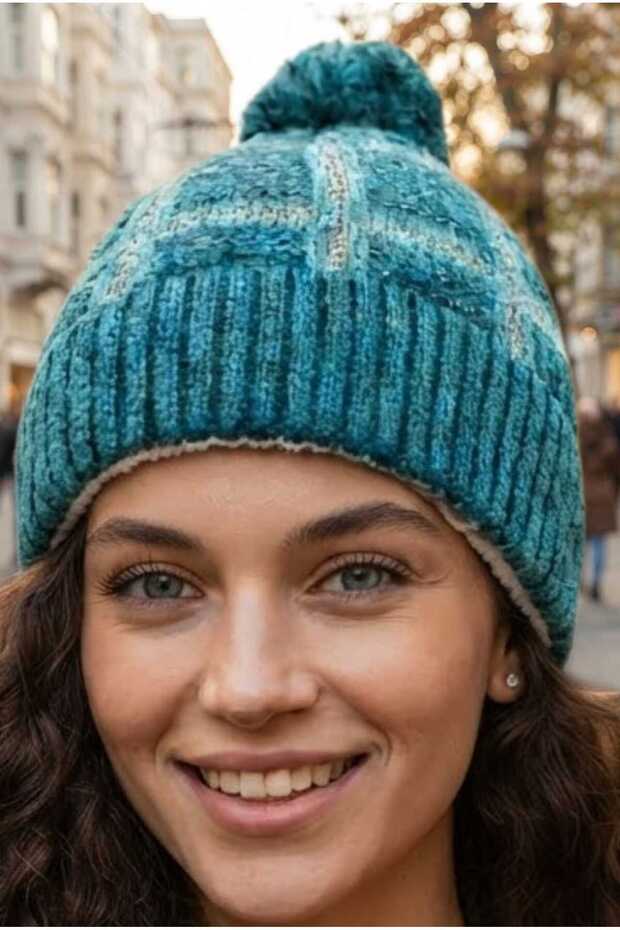 Women's Pompom Knitted Knitwear Beanie with Lining Inside, Winter Beanie