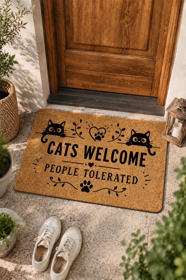 Door Mat 45X70Cm Velour Texture Coco Appearance Non-Slip Outdoor Cats Welcome