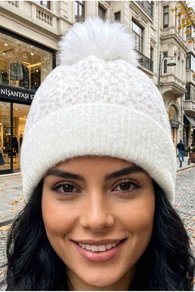 Women's Pompom Sparkling Knitwear Beanie Lined Winter Beanie