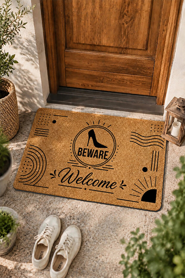 Door Mat 45X70Cm Velour Texture Coco Appearance Non-Slip Indoor Outdoor Heel Warning