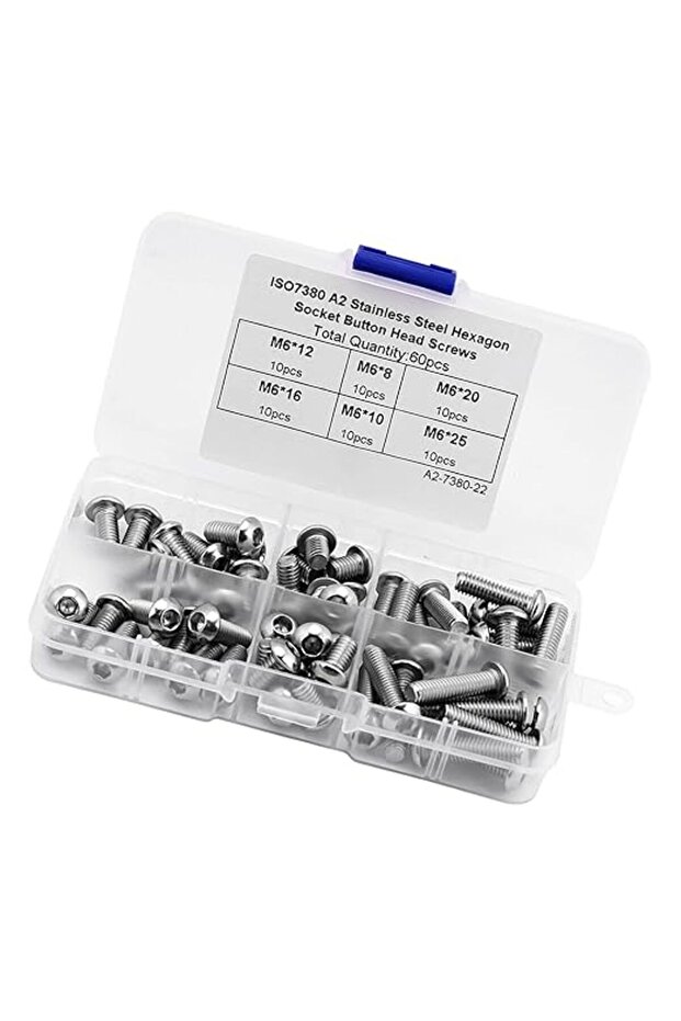 Hex Screws, Socket Head Screws 60PCS M6 Stainless Steel Hex Socket Button Head Screws Fasteners Acce