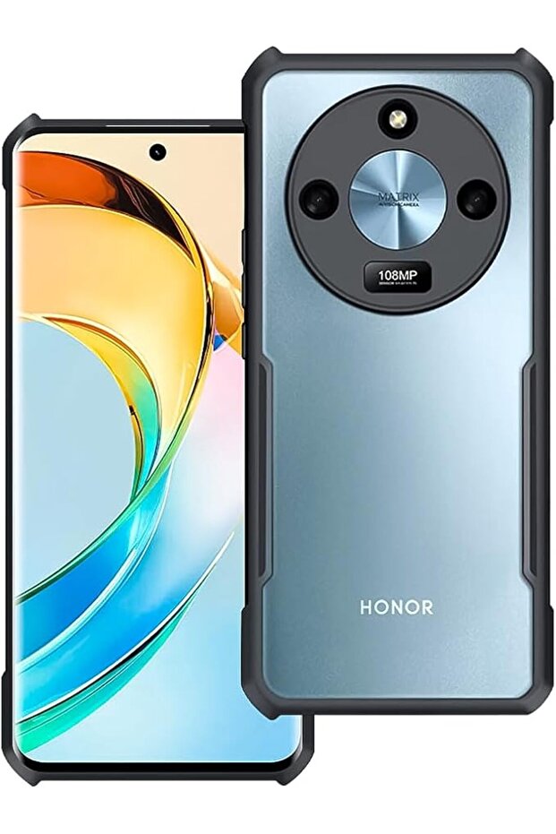 غطاء لهاتف Honor X9b 5G، حماية من الصدمات مصنوعة من مادة TPU مع حماية لعدسة الكاميرا، غطاء خلفي شفاف أسود