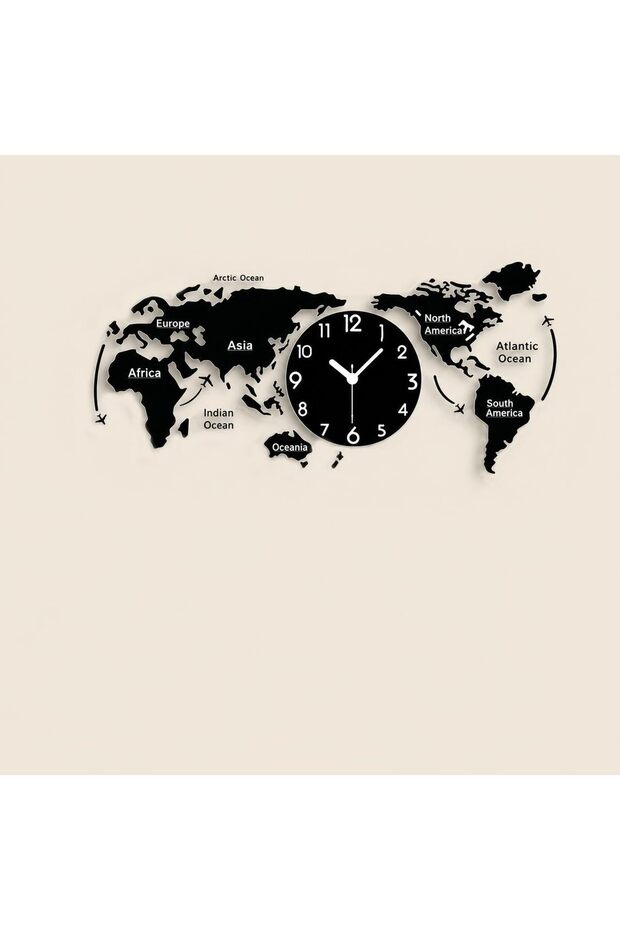 Acrylic 3D World Map Wall Clock Large Modern Decorative Timepiece Mirror Effect Silent Quartz Lightweight DIY Design for Living Room Bedroom Office Home Decoration UAE