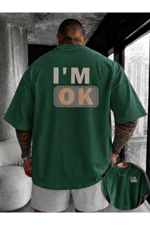 Men's I'M Ok Printed Oversize 100% Cotton T-Shirt Shorts Set