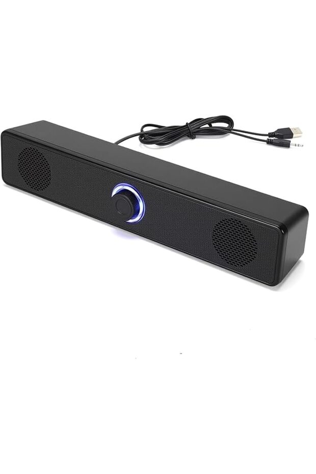 مكبر صوت USB للكمبيوتر مع تحكم في مستوى الصوت بإضاءة LED، مزود بمقبس صوت 3.5 ملم، مزود بتقنية بلوتوث 5.0