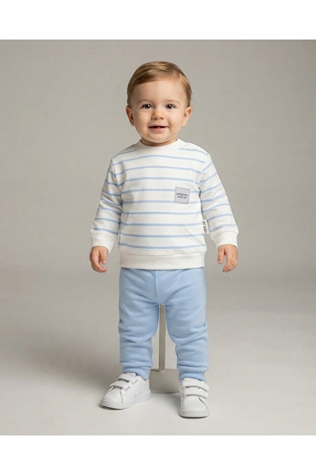 Baby Boy Seasonal Striped 6-9-12-18 Months 2 Thread Top and Bottom 100% Cotton 2-Piece Set