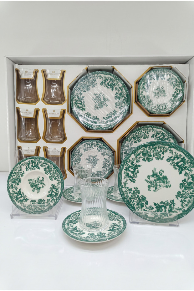 18 Piece Herenica Tea and Dessert Set 6 Tea Cups 6 Tea Plates 6 Dessert Plates