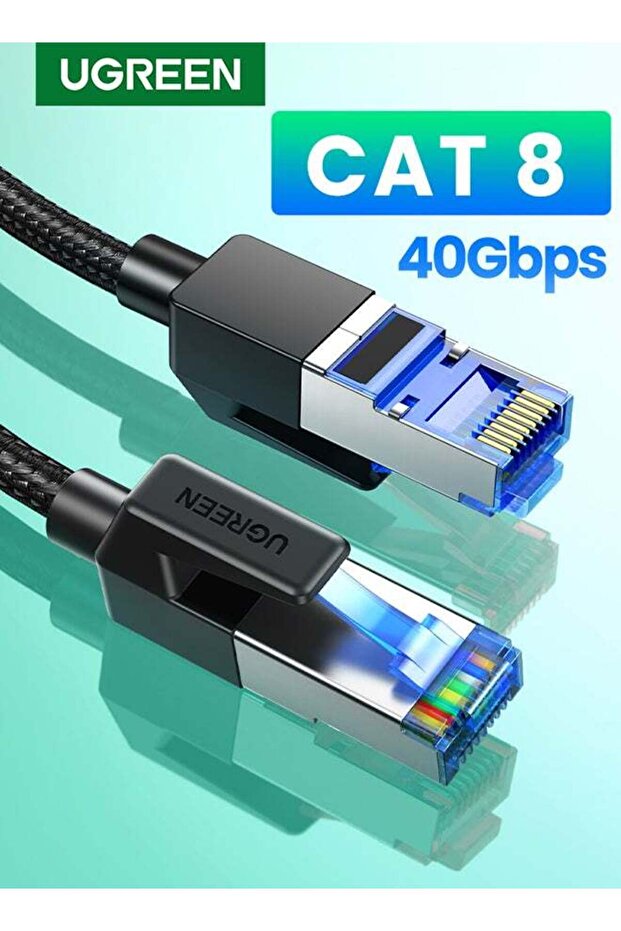 Cat 8 Rj45 Lan Internet Cable 2m, 40Gbps&2000Mhz, Braided Shielded, Compatible with Pc, Ps5, Ps4, Xbox, Modem, Router - Black
