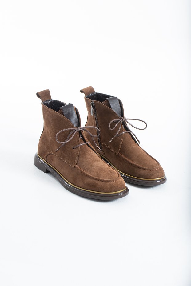 Firenze Women's Genuine Leather Suede Lace-Up Zippered Tan Casual Boots