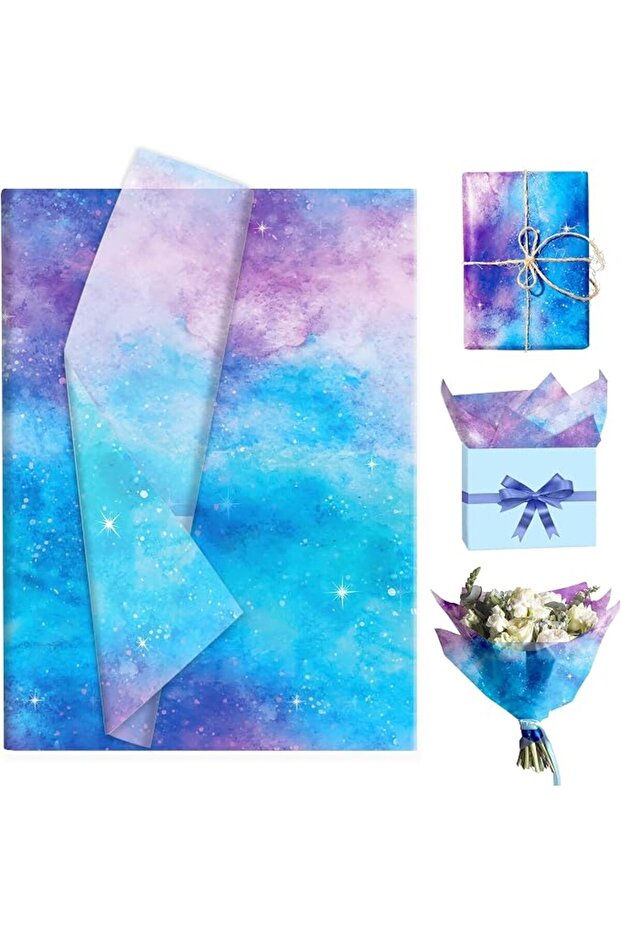 50 Sheets Pink-Blue Gradient Tissue Paper Bulk, 20x14 Inch Pastel Turquoise Starry Sky Galaxy Gift W