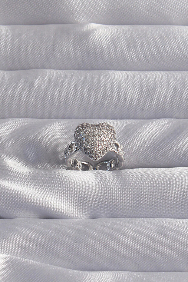 Brass Adjustable Silver Color Zircon Stone Curved Heart Ring Tj-Byk3282