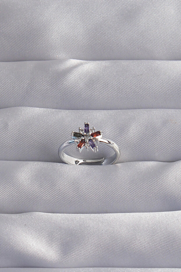 Brass Silver Color Colorful Zircon Stone Adjustable Ring Tj-Byk3256