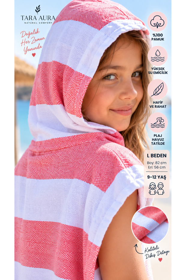 100% Cotton Children's Poncho for Ages 9-12