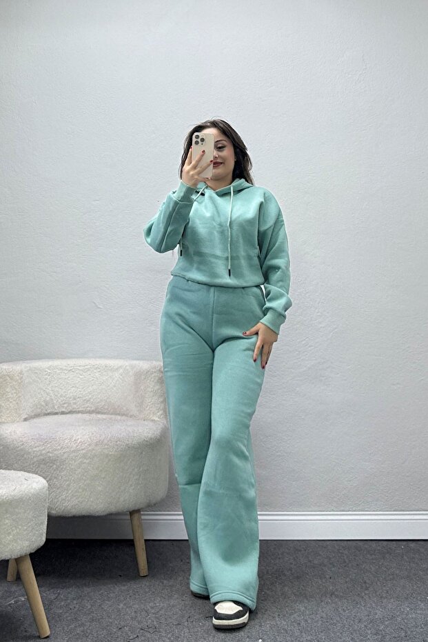 Women's 3 Threaded Crop Tracksuit Set Çağla