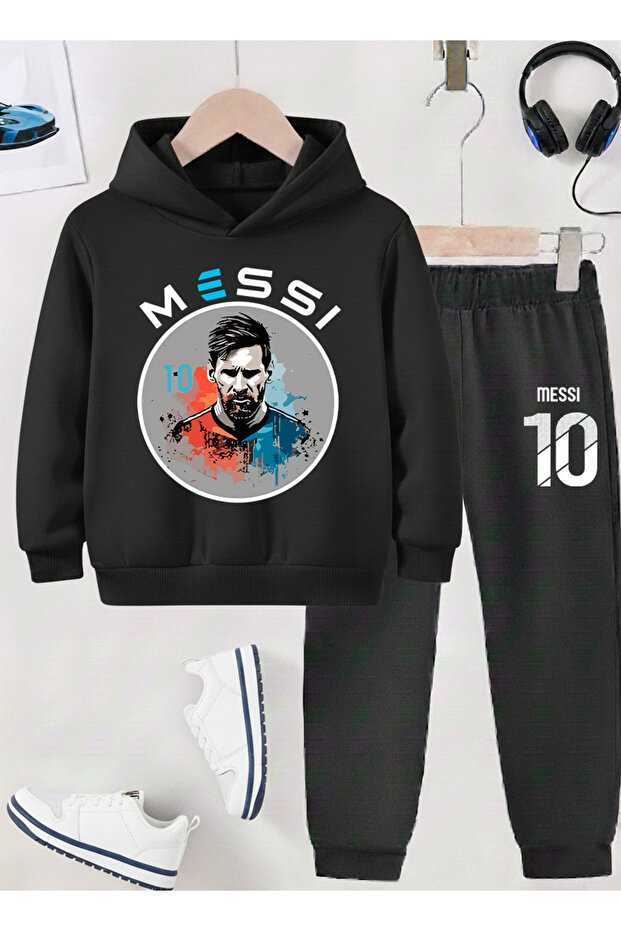 Messi Printed Boys' Tracksuit Set, 3-Thread Shardoon Fabric