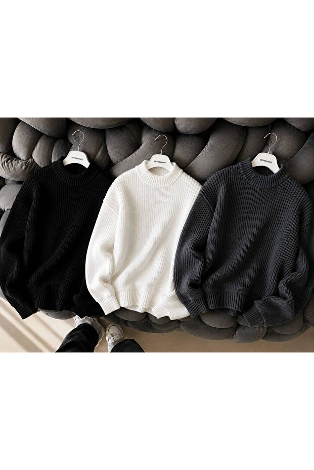 Women's 3-Piece Crew Neck Oversize Knitwear Sweater Soft Knitted Sweater