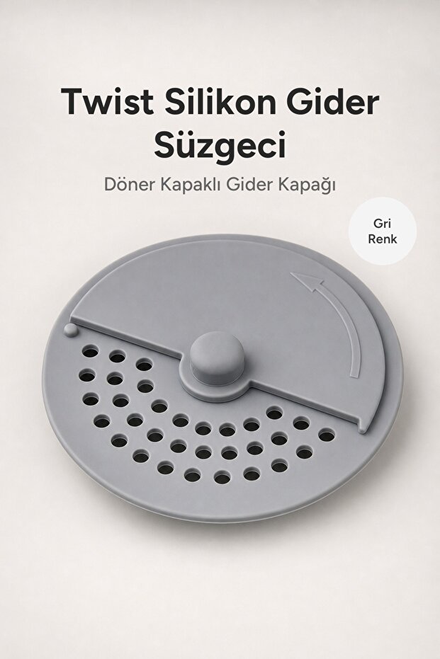 Twist Silicone Drain Strainer with Swivel Cap, Odor and Pest Blocker, Gray