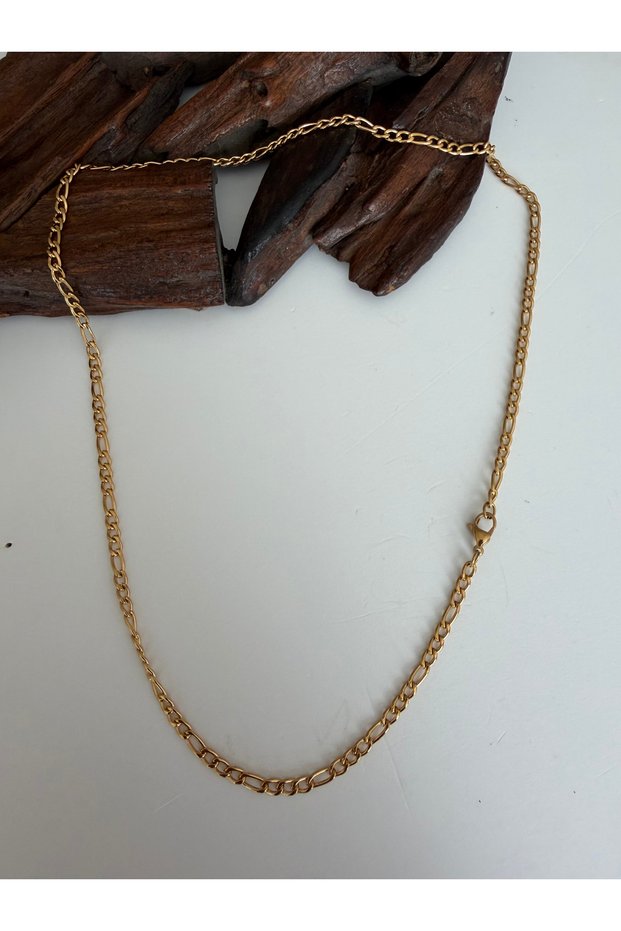 Top Segment Casual Gold Color Figaro Steel Chain Necklace 55 cm Necklace Men's Steel Chain Necklace