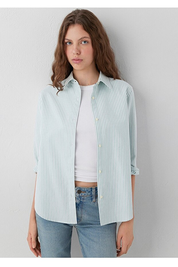 Striped Regular Fit 100% Cotton Women's Shirt.