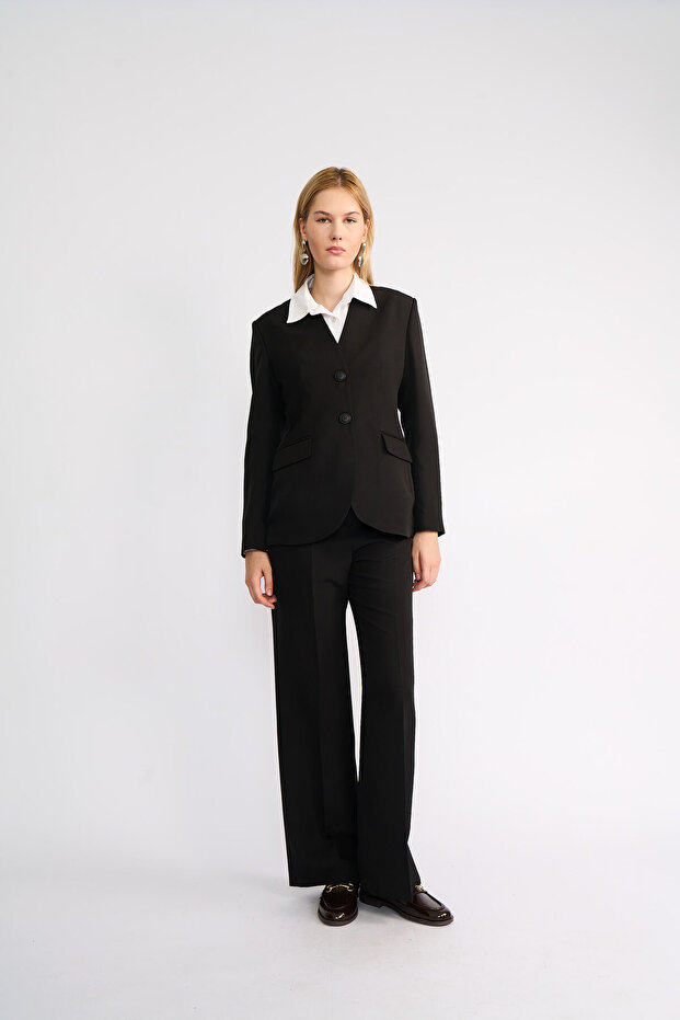 Black Collarless Jacket Classic Suit