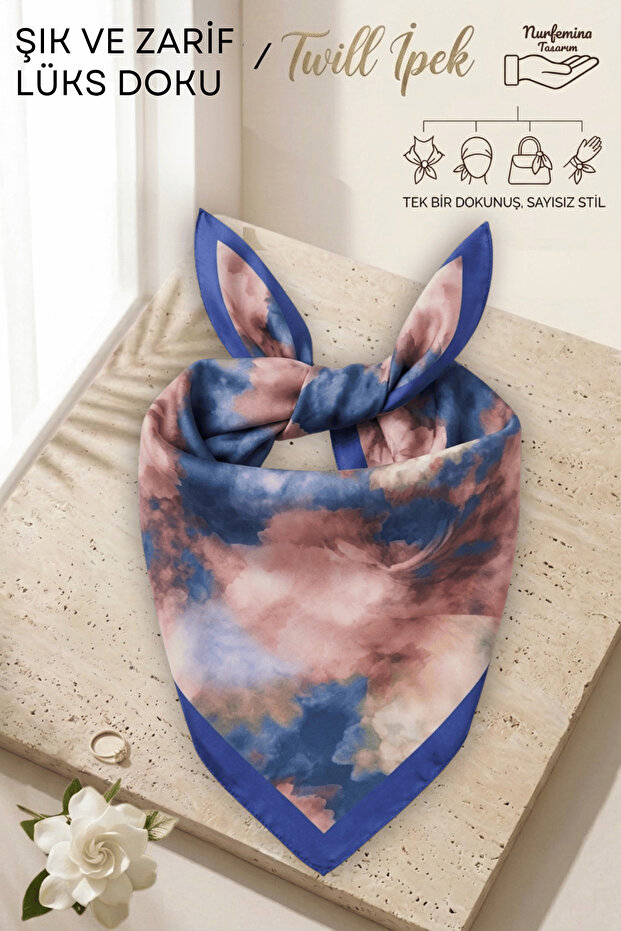 Artistic Watercolor Patterned - Twill Silk Textured - Multi-Purpose Square Bandana Scarf 50X50 cm