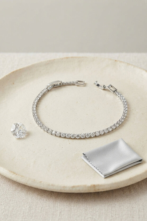 Brass Silver Color Thin Zircon Stone Waterway Women's Bracelet