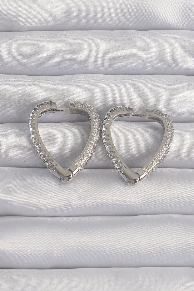 Brass Silver Color Zircon Stone Motif Heart Earrings Tj-Bkp9284