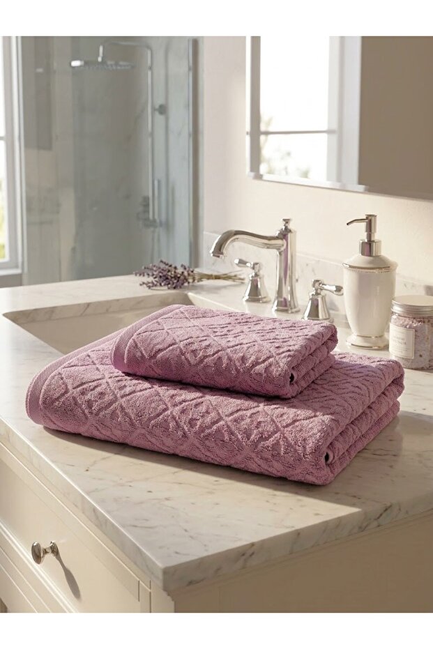 Tile Bathroom Towel Set - Plum