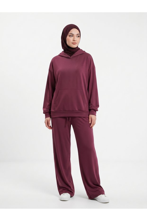 Women's Oysho Fabric (Modal) Oversize Hooded Comfortable Fit Top and Bottom Two-Piece Tracksuit Set