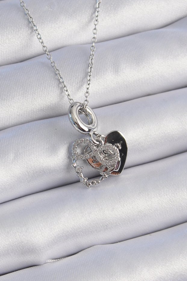 316L Steel Silver Color Zircon Stone Infinity Heart Figure Charm Model Women's Necklace Tj-Bko9309