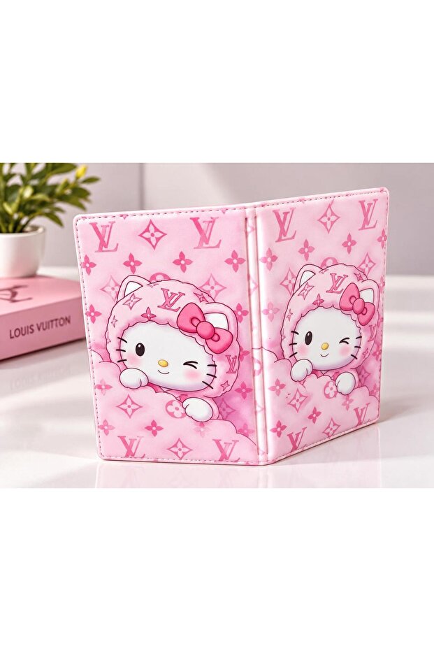 Pink Sleep Patterned Kity Vehicle License Holder, Motor License Case, Dashboard Accessory