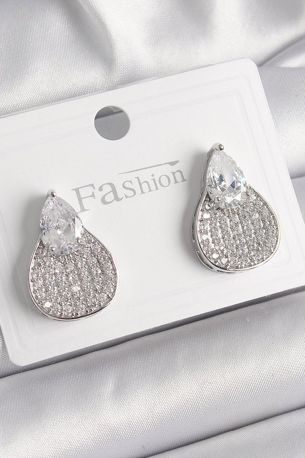 Brass Silver Color Zircon Stone Drop Model Women's Earrings Tj-Bkp9871