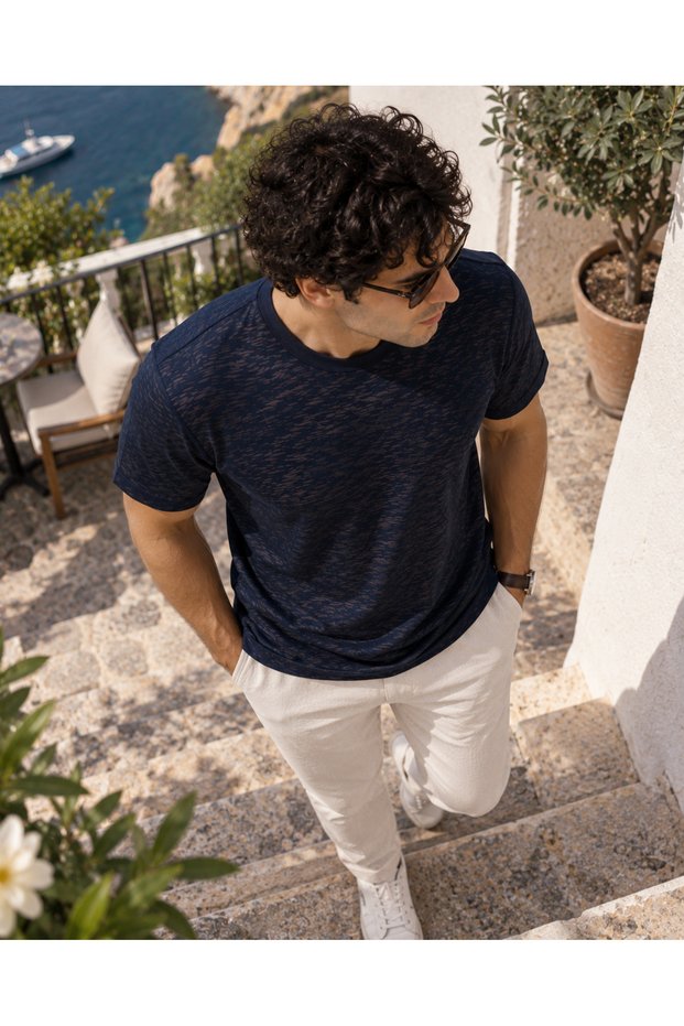 Men's Crew Neck Short Sleeve Slim Summer Knitwear T-Shirt Comfortable Fit