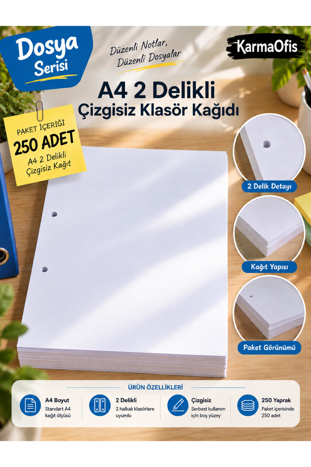 A4 2-Hole Unlined Folder Paper | 2-Ring Folder Compatible with 250 Sheets, Optional