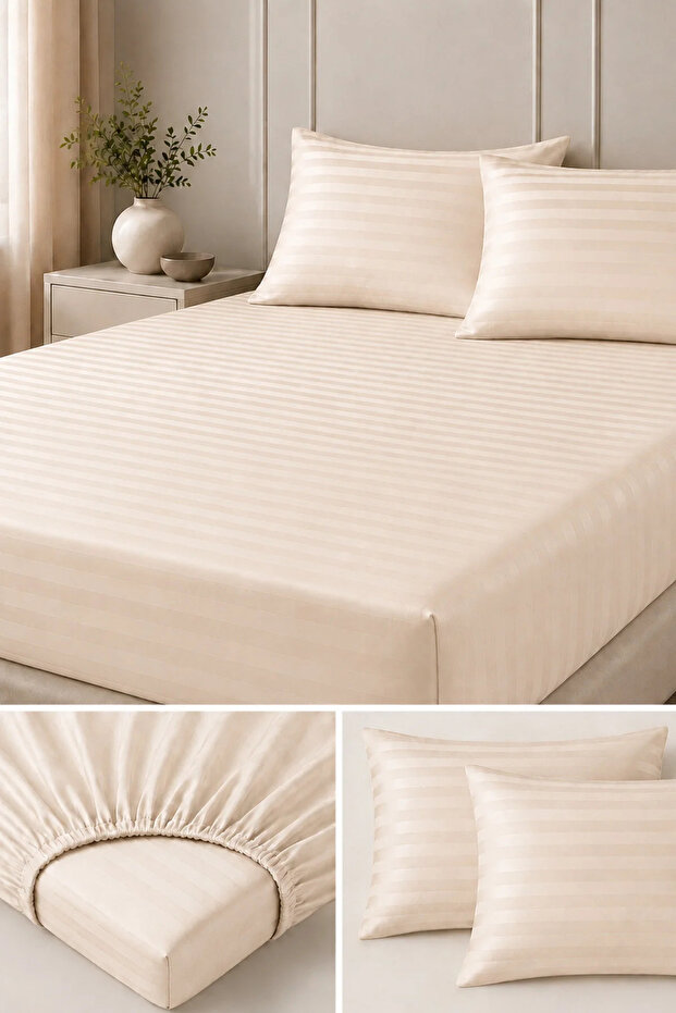 Fitted Sheet Set Cotton - Satin 210 Tc (83 Thread Count) Ecru