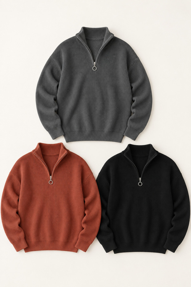 3-Pack Advantageous Men's Half-Zipper Stand-Up Collar Knit Sweater