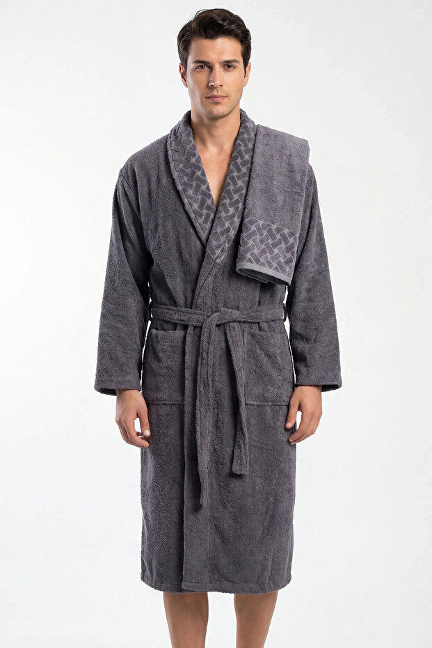 Partial Velvet 3 Piece Bathrobe Set | Bathrobe, Head Towel, Washcloth | Soft Texture, Stylish and Comfortable