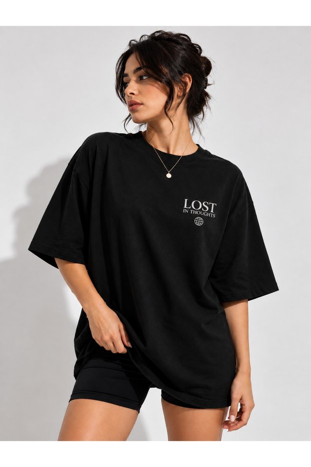 Woman White 🤍 Lost in Thoughts Printed T-Shirt - Crew Neck