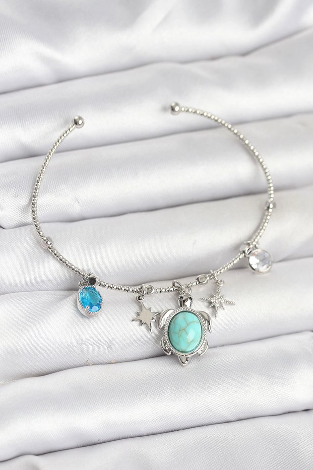 Caretta Caretta Charmlı Silver Color Women's Bracelet Tj-Bb8034
