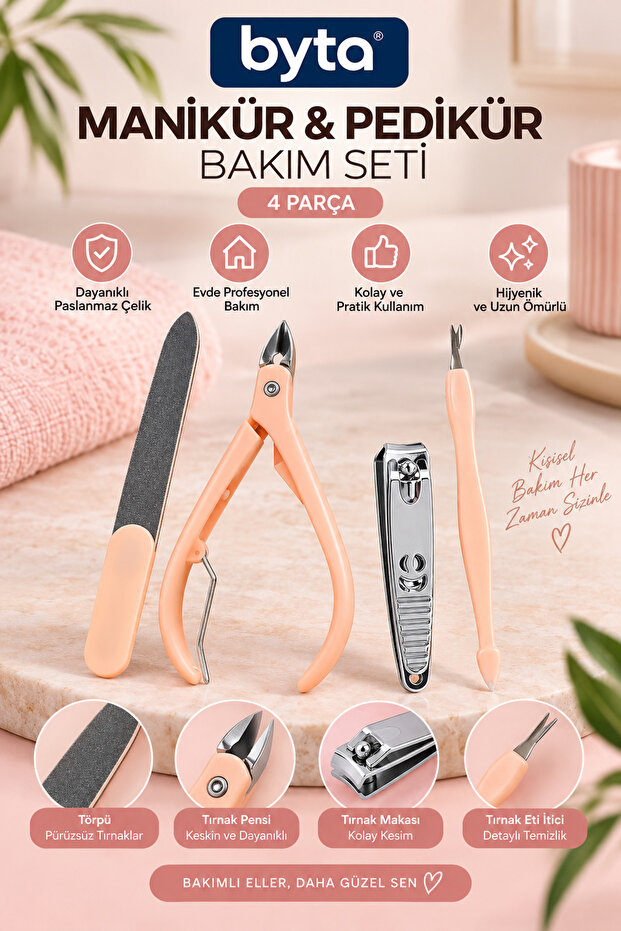 4-Piece Manicure and Pedicure Care Set – Nail Clippers, Cuticle Nippers, File, and Cuticle Pusher - Cosmetics