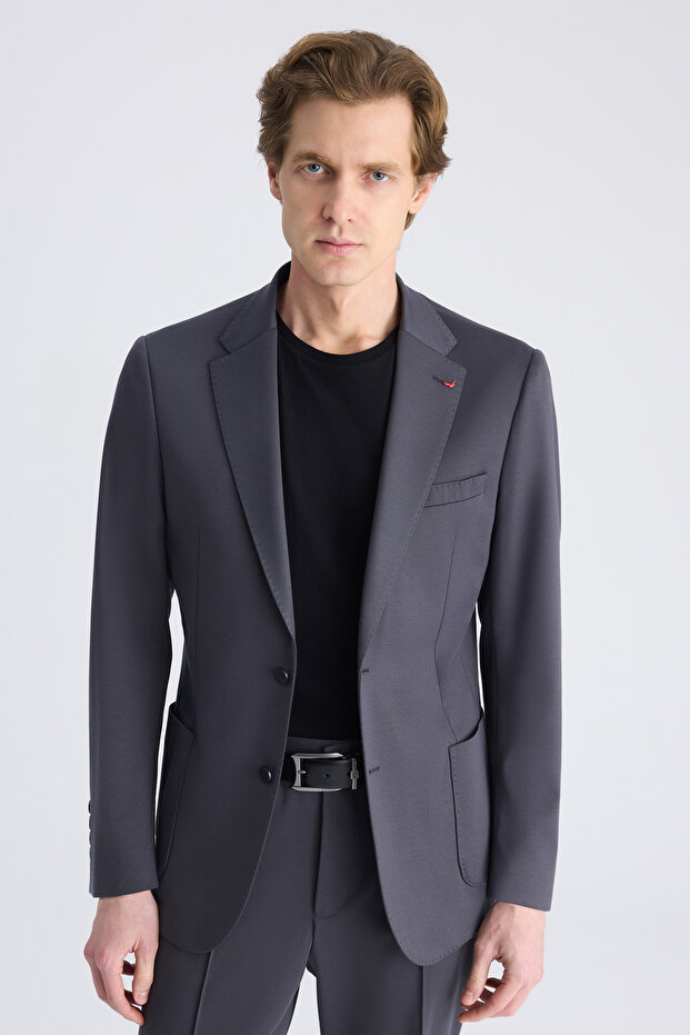 Ds Damat Slim Fit Anthracite Printed Suit