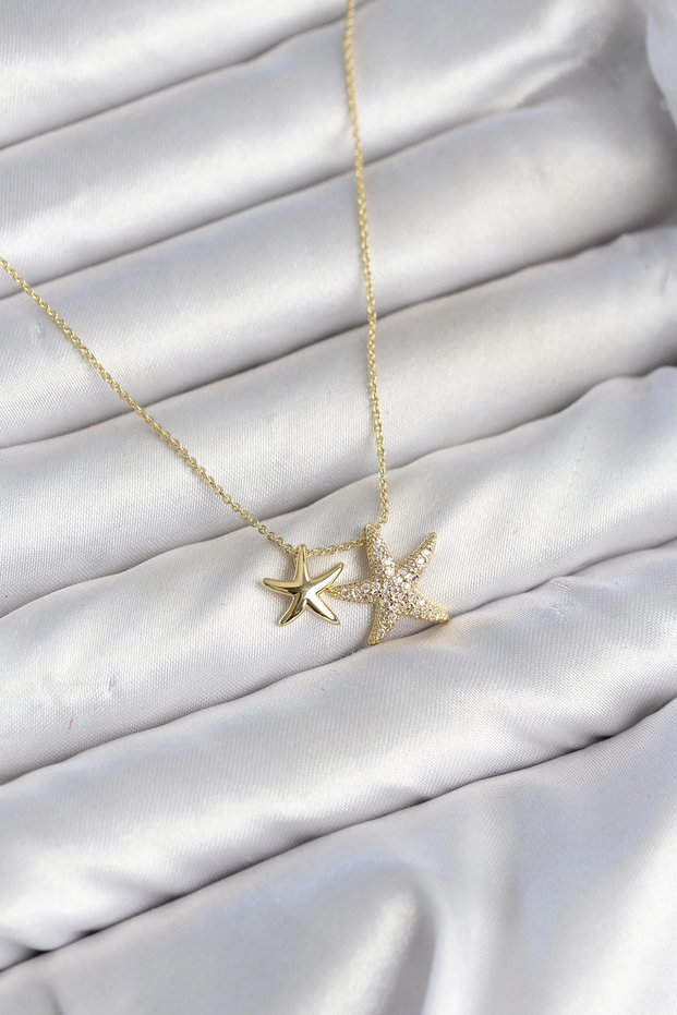 Brass Gold Color Minimal Star Model Women's Necklace Tj-Bko11147