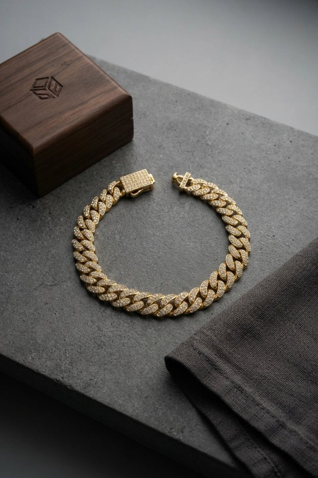Cuban Chain Model Zircon Stone Gold Color Men's Bracelet Tj-Eb3817