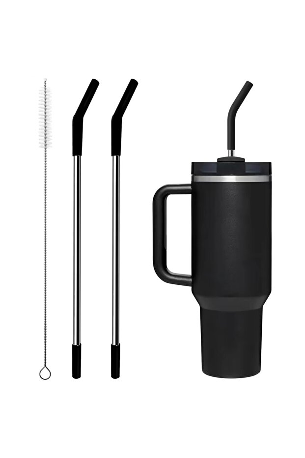 black Stainless Steel Straw with Silicone Tip for Stanley Cup 2Pcs Replacement Straws for Stanley 40