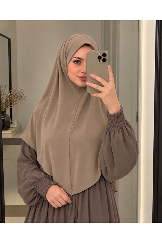 Malaysian Model Sandy Ready Hijab Khimar Scarf Hajj Umrah Prayer Suitable for Daily Use Beige